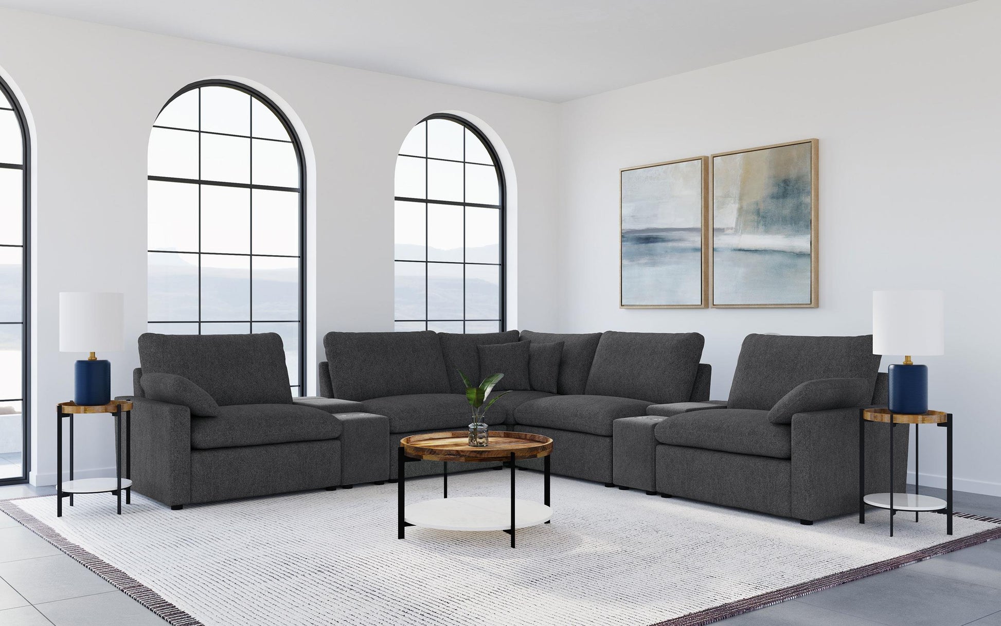 Collins Pwr Sectional 7-Piece Set - Dark Grey