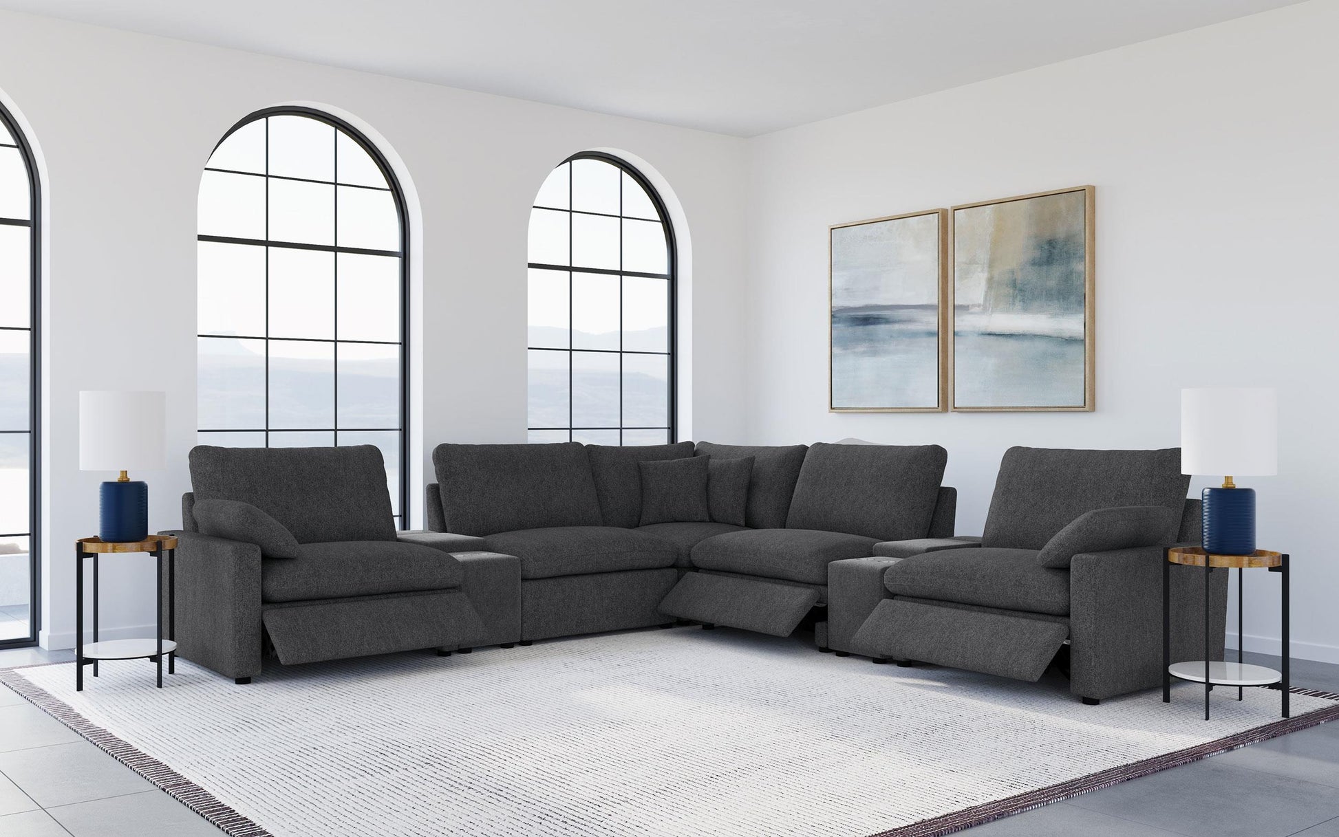 Collins Pwr Sectional 7-Piece Set - Dark Grey