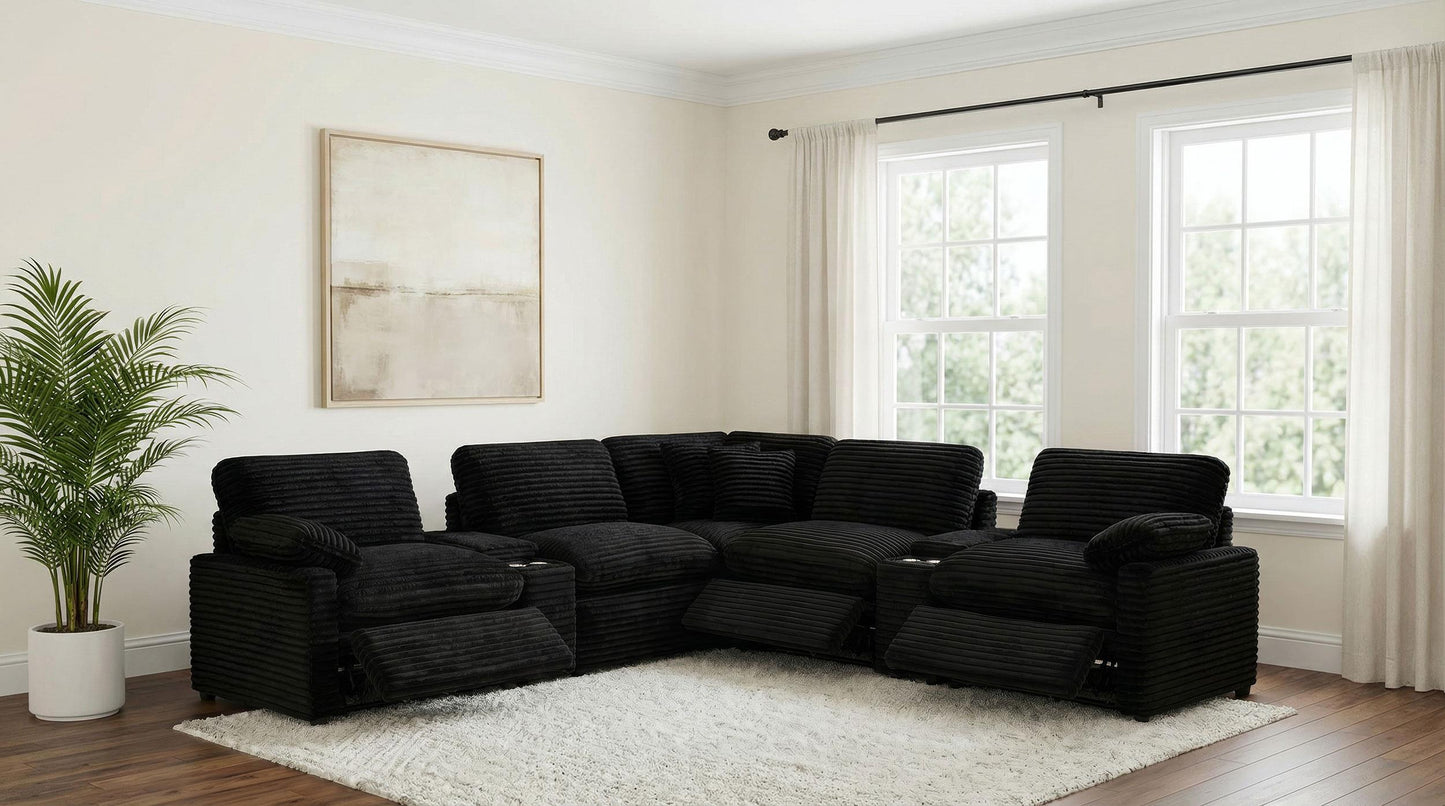 Collins Pwr Sectional 7-Piece Set - Black