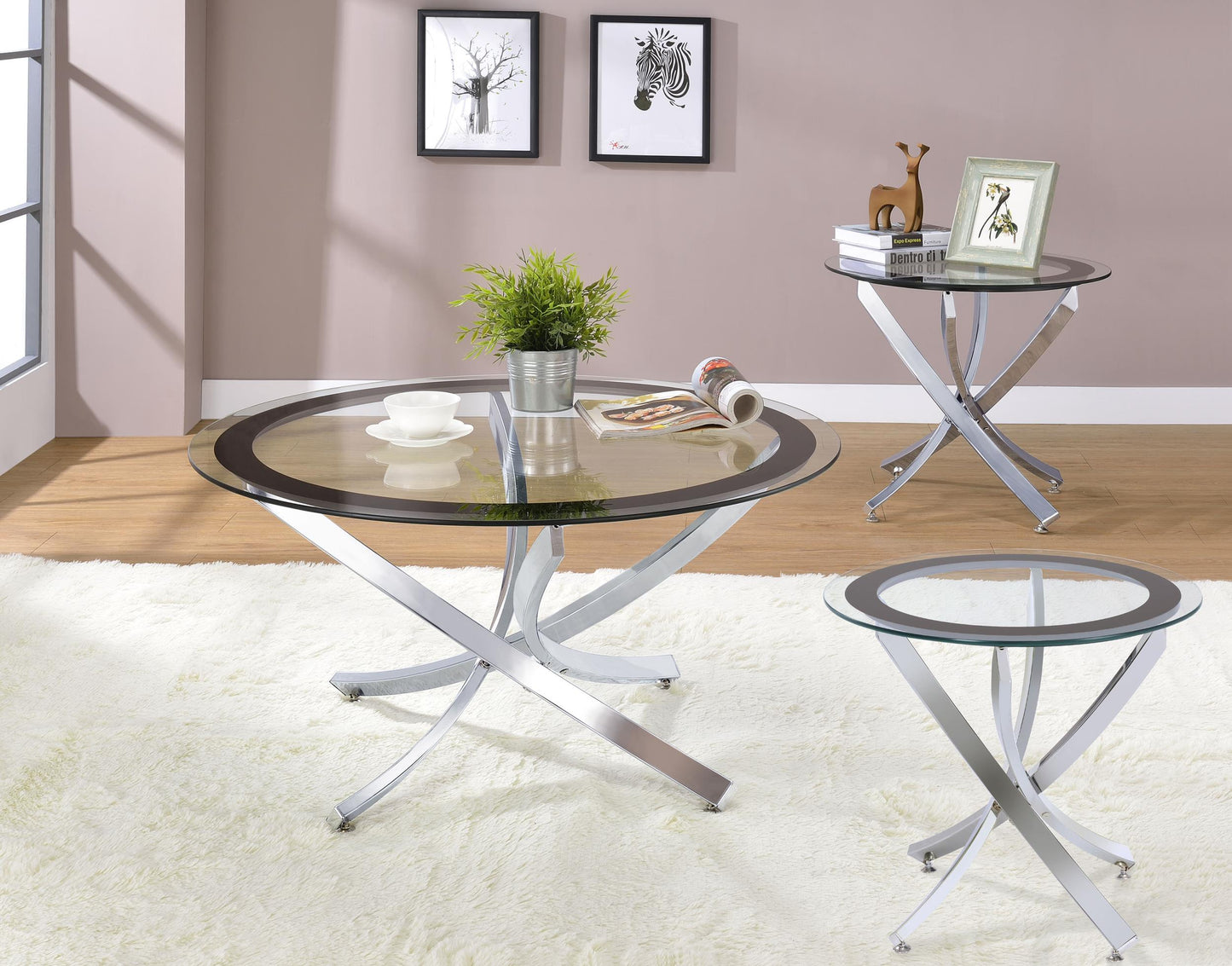 Brooke Coffee Table 3-Piece Set - Chrome