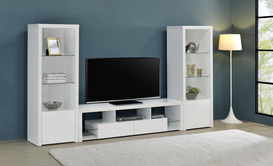 Jude Entertainment Center 3-Piece Set in White High Gloss - Coaster Furniture