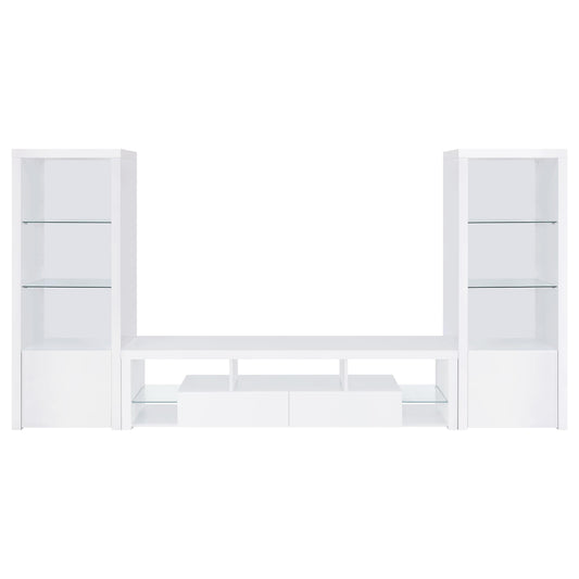 Jude Entertainment Center 3-Piece Set in White High Gloss - Coaster Furniture