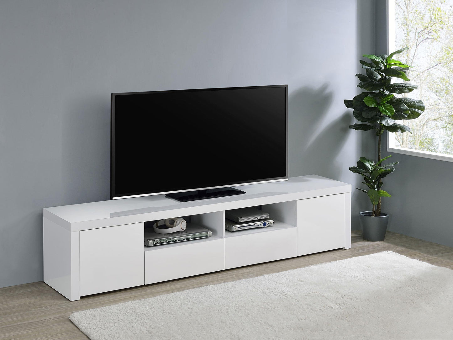 Jude Tv Stand in White High Gloss - Coaster Furniture