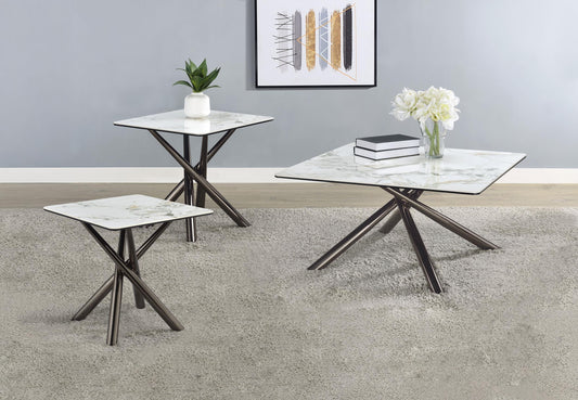 Carvell Coffee Table 3-Piece Set in Mirage White - Coaster Furniture