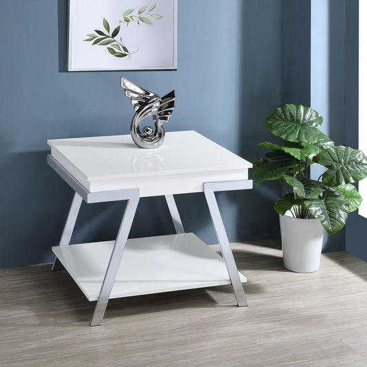 Marcia End Table in White High Gloss - Coaster Furniture
