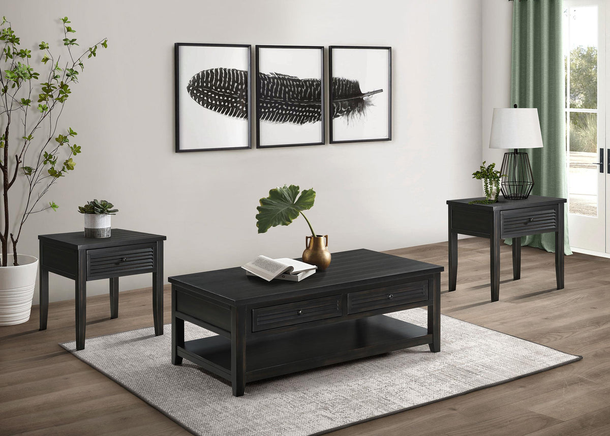 Concord Coffee Table 3-Piece Set in Distressed Java - Coaster Furniture