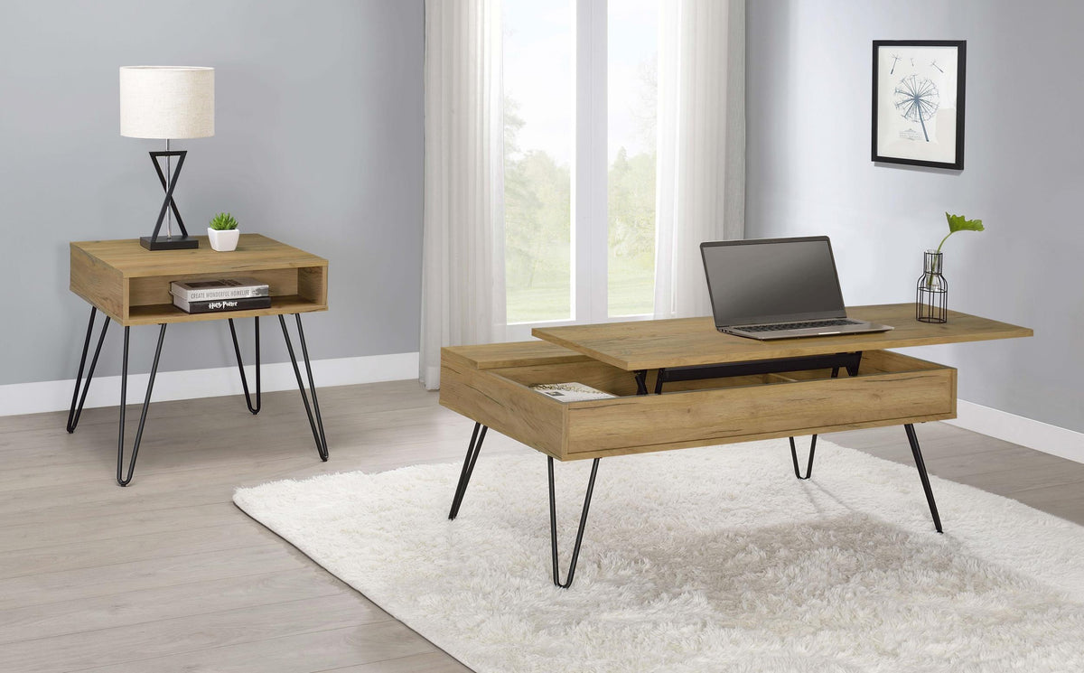 Fanning End Table in Golden Oak - Coaster Furniture