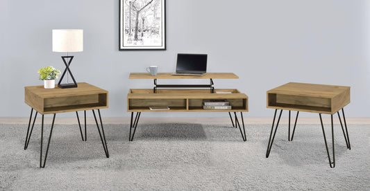 Fanning Coffee Table 3-Piece Set in Golden Oak - Coaster Furniture