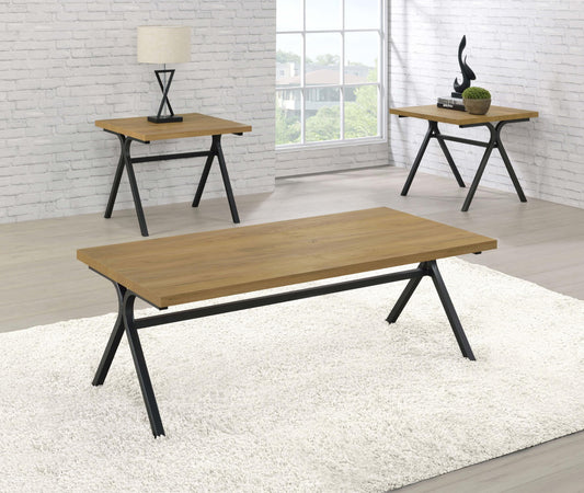 Colmar Coffee Table Set in Golden Oak - Coaster Furniture