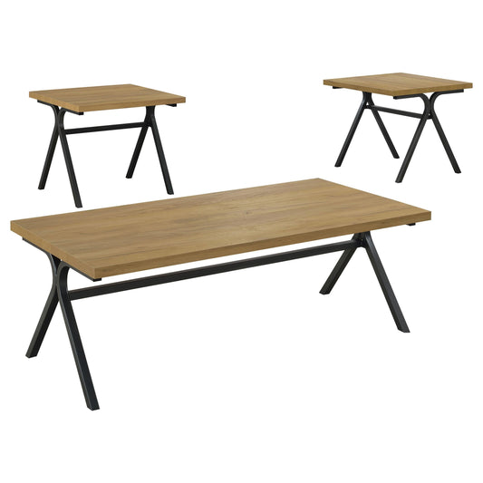 Colmar Coffee Table Set in Golden Oak - Coaster Furniture