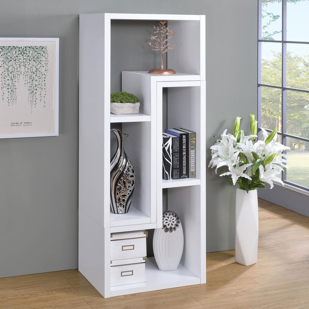 Velma Bookcase / TV Stand in White - Coaster Furniture