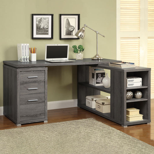 Theo L-Shape Desk in Weathered Grey - Coaster Furniture