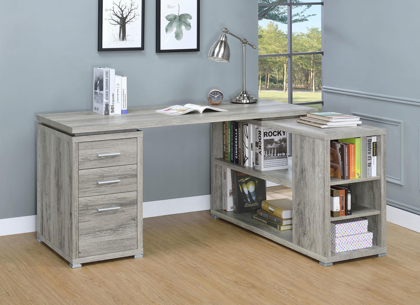 Yvette L-Shape Desk - Grey Driftwood