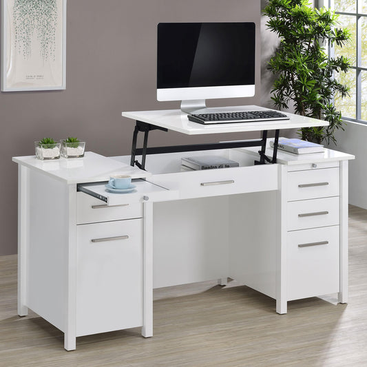 Dylan Computer Desk in White High Gloss - Coaster Furniture