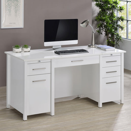 Dylan Computer Desk in White High Gloss - Coaster Furniture