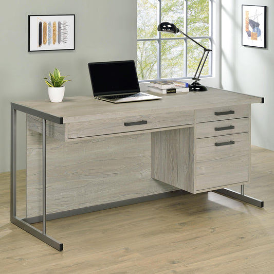 Loomis Computer Desk in White Washed Grey - Coaster Furniture