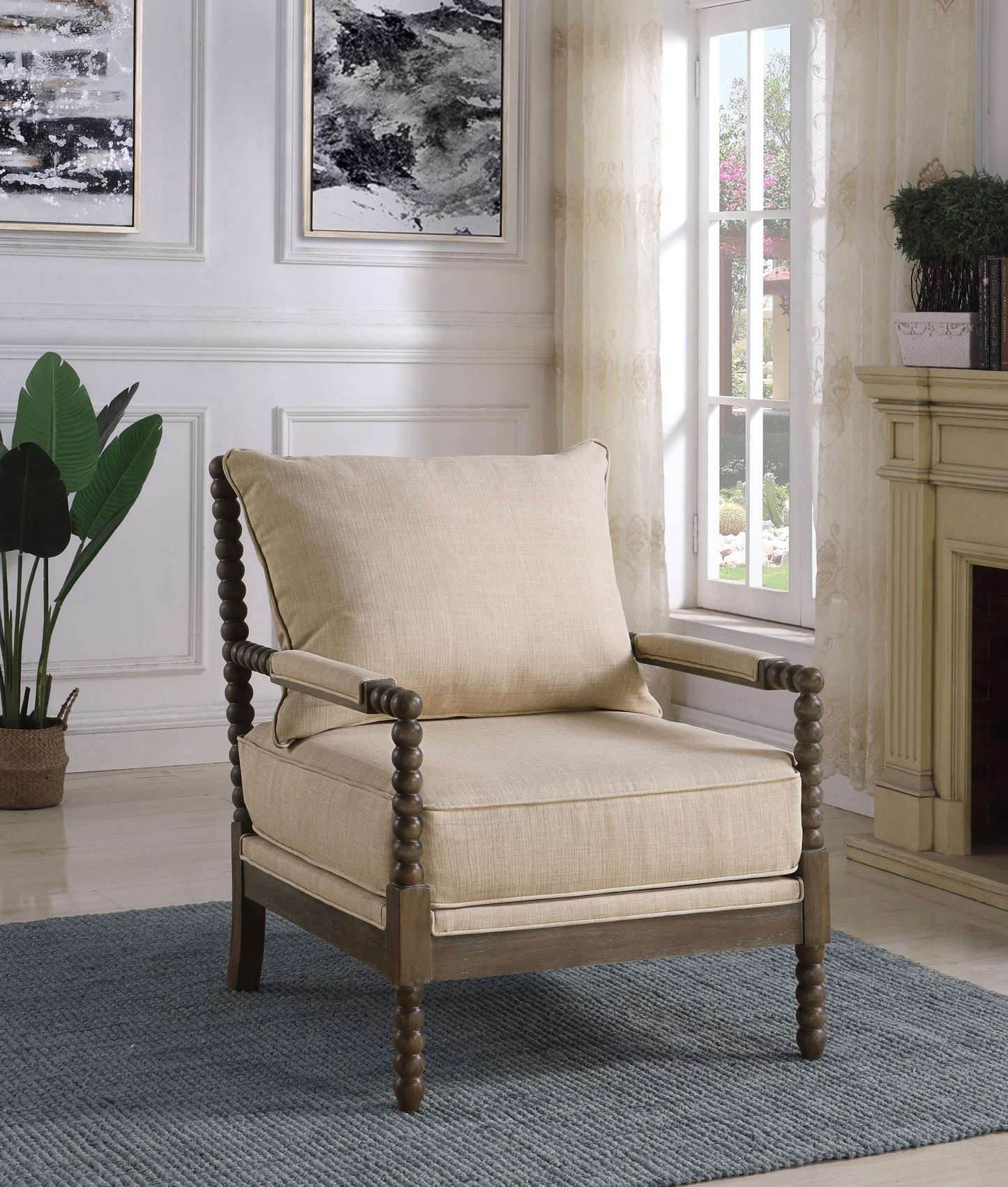Blanchett Accent Chair - Beige / Distressed Brown