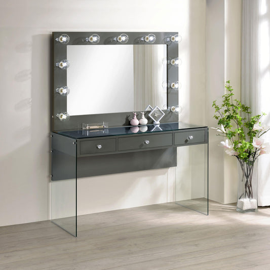 Afshan VANITY TABLE &amp; MIRROR in Grey High Gloss - Coaster Furniture
