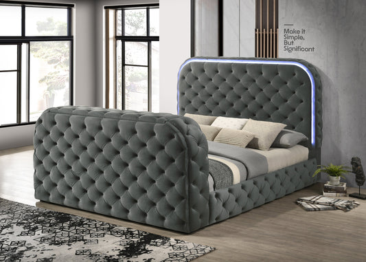 B0614 Light Grey Upholstered Bed